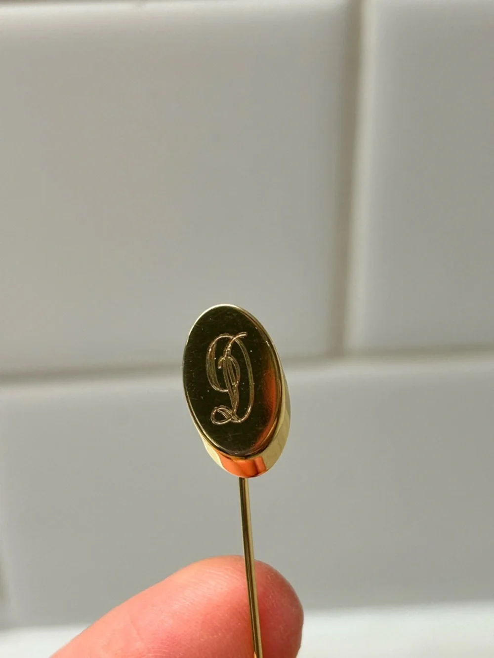Gold Monogram Stick Pin - Oval Engraved 'D'